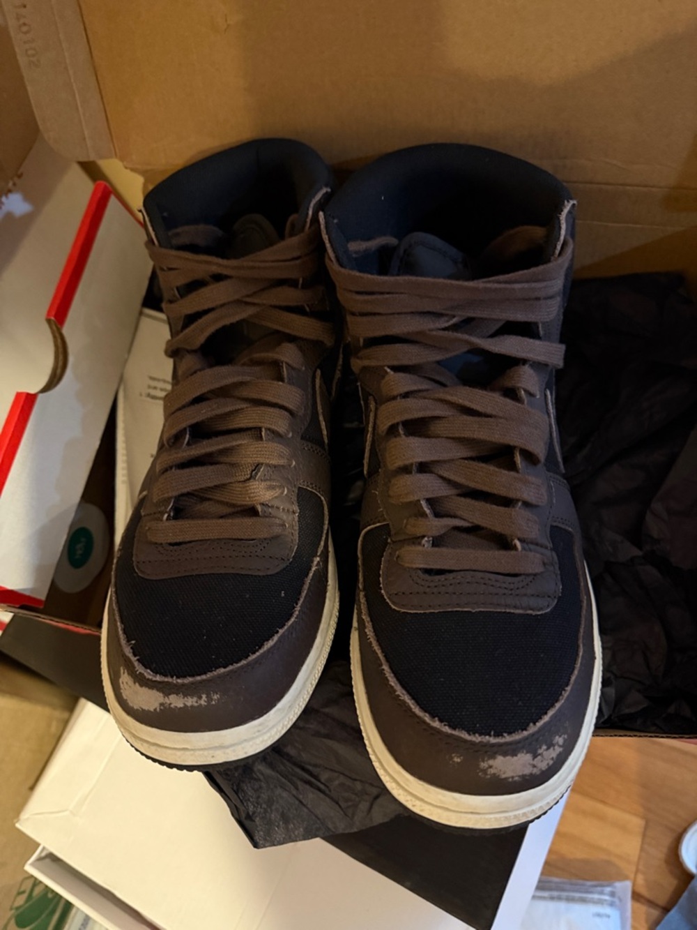 Nike Men's Dark Brown Black High-Top Sneakers thrashed skater moto rave rockstar